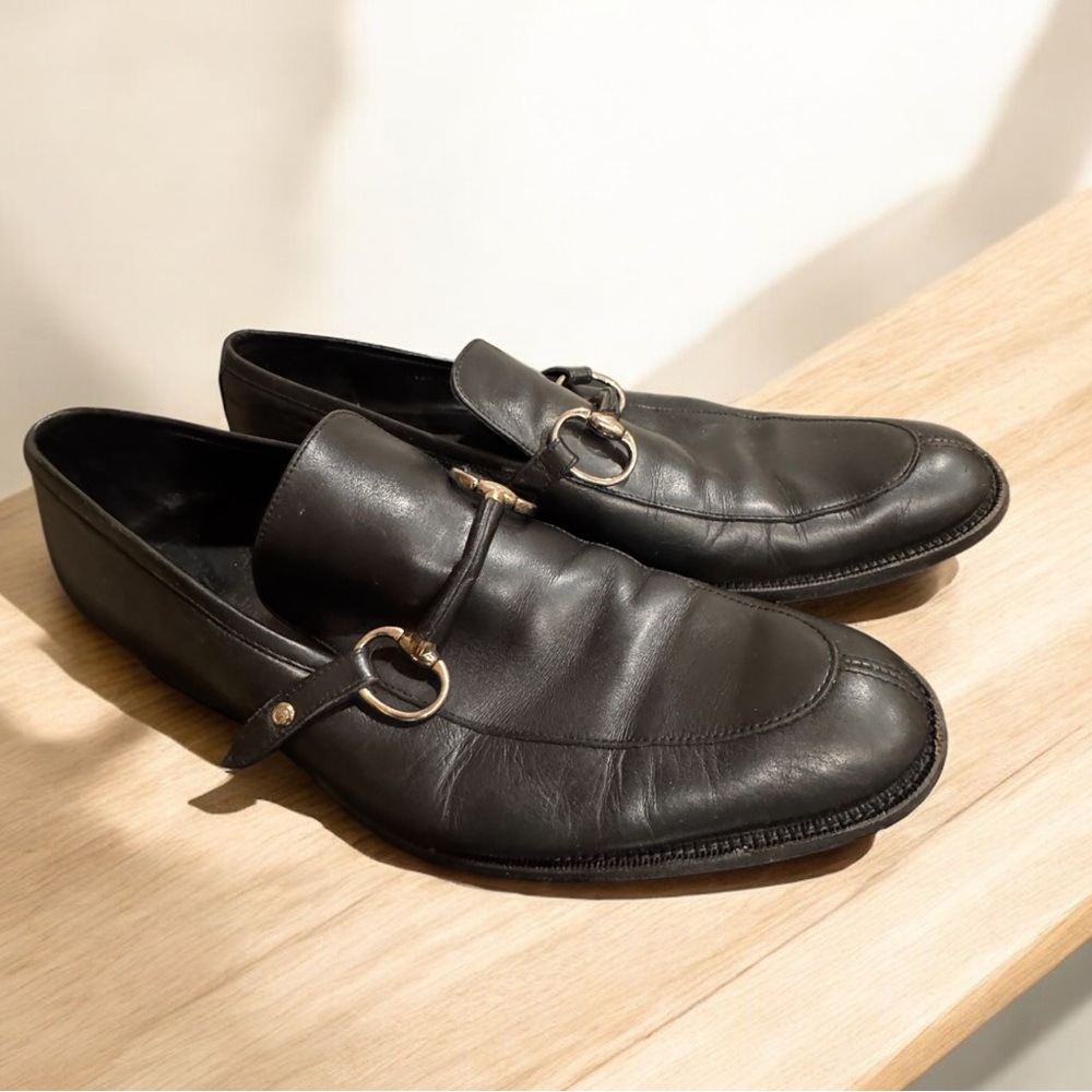 Gucci Black Leather Slip-On Loafers 9 D made in Italy